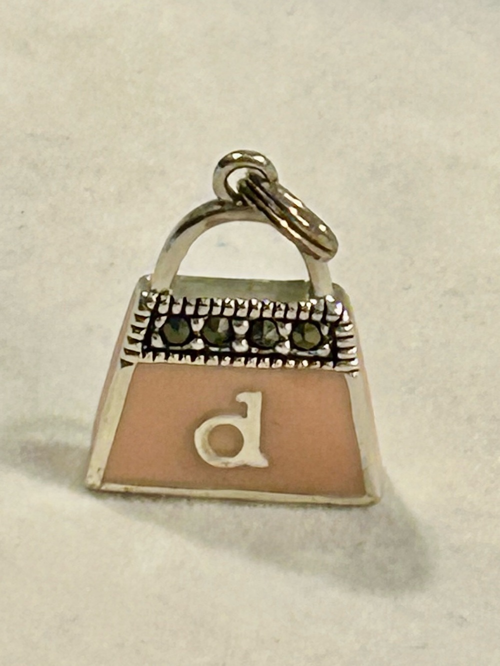 925 Sterling Enamel Real Marcasite Letter ‘d’ Ladies Purse Mini Pendant Charm